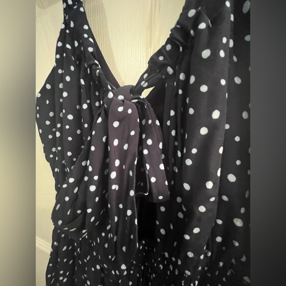 NWT Loft Navy Blue Polka Dot Smocked Wide Legs Jumpsuit with Pockets Size 2 - Picture 10 of 15